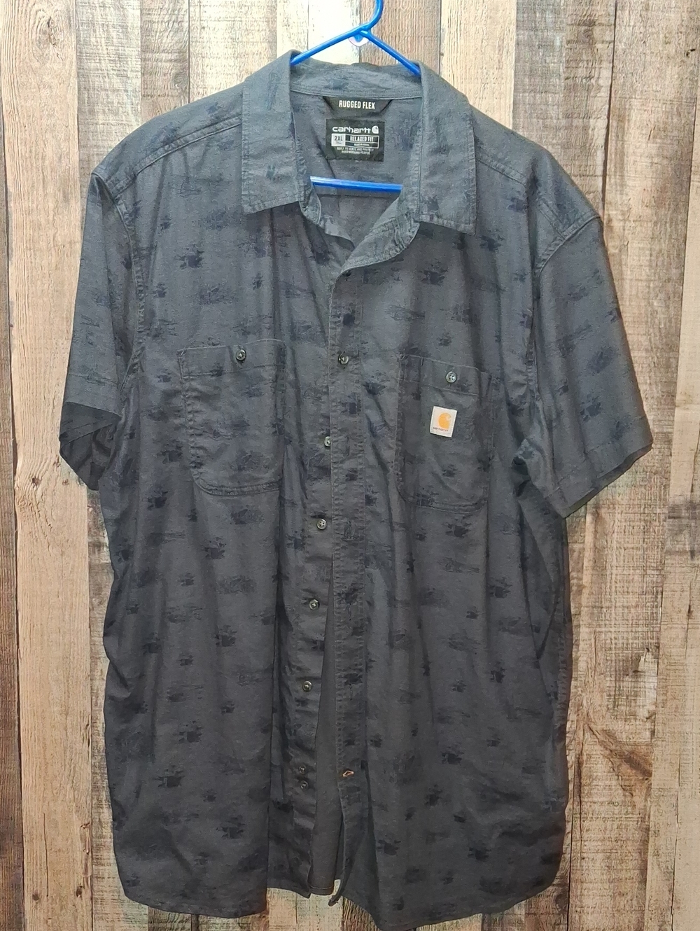 Carhartt Men's Short Sleeve Button-Down Shirt in Charcoal Gray Size 2XL Tall